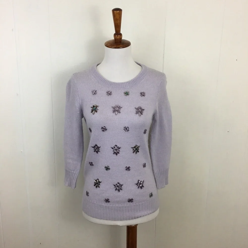 J. Crew Jeweled Cluster Sweater‎ Women’s XXS Lavender Crew Neck Long Sleeve